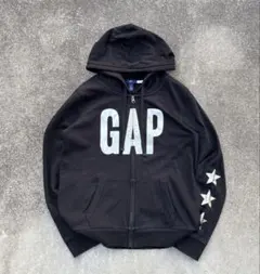 【古着】90s OLD GAP ジップパーカー ブラック 星 y2k ロゴドン