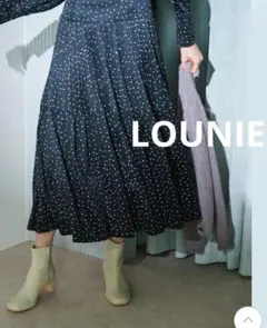美品　LOUNIE　プリーツ 切替 ティアードフレアスカート　ドット　黒