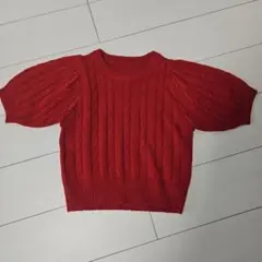GRL 半袖 ケーブルニット レッド