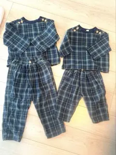 コトリ、セットアップペア、お揃いチェック柄80と110