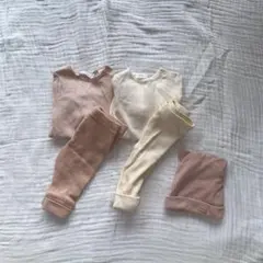 リブ素材ロンパース・パンツ・帽子セット