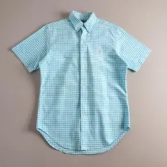 ラルフローレン　正規品　BDシャツ　半袖　ギンガムチェック　水色　美品