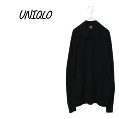 UNIQLO 【L】 メリノニットポロシャツ ニットポロ メンズ 無地 黒のサムネイル