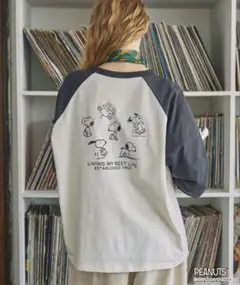 別注 ピーナッツ スヌーピー ヴィンテージプリントリンガー長袖Tシャツ