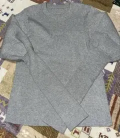 グレー ☆ラメ リブ編み 長袖ニット パフスリーブ