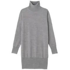 無印良品 首のチクチクをおさえたタートルネック ニットワンピース グレー M