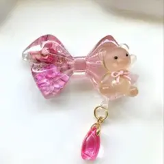 【再販△】レジン ヘアゴム 蝶　くまちゃん ピンク×ラメパープル◡̈♥︎ 再販△】レジン ヘアゴム 蝶 くまちゃん ピンク×ラメパープル◡̈