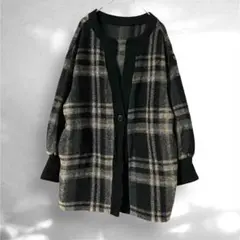 JET SET SOLO PLUS ウール混紡 カーディガン チェック柄 大きめ