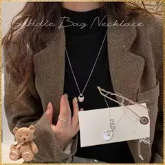 韓国小さなサドルバッグ風ロングネックレス シンプルで万能なアクセサリー