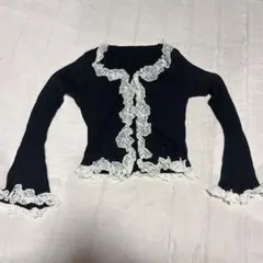 フリルカーディガン　フリルトップス　黒