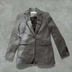 ZARA ザラ チェック柄 エルボーパッチ ツイードジャケット グレー XS