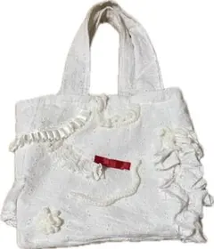 ハンドメイド品　白　レース　リボン　バッグ