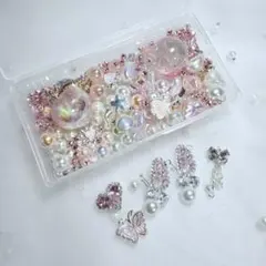 ピンク系ビーズミックスと合金パーツセット