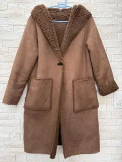 ☆美品【リアルキューブ】ブラウン ムートンコート フード付き　36 Sサイズ相当