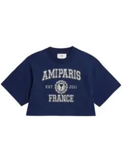 AMI PARIS ロゴ刺繍 クロップドTシャツ コットンネイビーのサムネイル