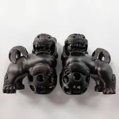 木彫り 獅子 狛犬 一対 置物のサムネイル