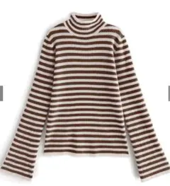 GRLボーダー柄フレアスリーブリブニットトップス［k9086b］