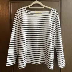 BEAMS HEART 五分袖Tシャツ 紺ストライプ