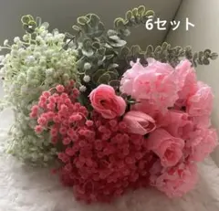 ＊造花6点セット＊カーネーション＊チューリップ＊かすみ草＊薔薇＊グリーン＊
