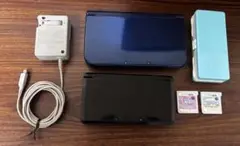 New 3DS LL ネイビー 本体 カセットと充電器つき！