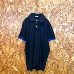 Abercrombie&Fitch 半袖ポロシャツ ロゴ刺繍 ブラック メンズ