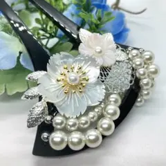 r73251番簪和装小物　バチ型 結婚式 パール 簪 留袖 着物 髪飾り天然蝶貝