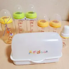 ピジョン ガラス哺乳瓶5本消毒ケース付き