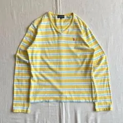 ～00s ラルフローレン 短丈ボーダー柄ロンT ポニーロゴ刺繍 Y2K平成ギャルのサムネイル