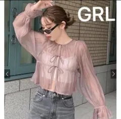 GRL ピンク シースルー クロップドトップス