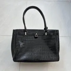 美品】傳濱野 ミーティア ブラック クロコ ハンドバッグ ショルダー 