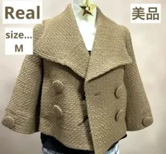 Real ベージュ ツイード風 ダブルブレストジャケット 未使用に近い美品 茶系