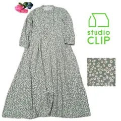 【極美品】studio CLIP 春コーデ 花柄ロングワンピース グリーン　Ｍ