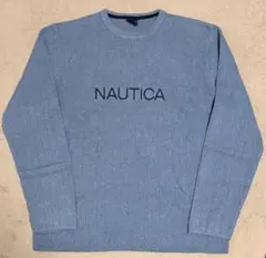 90s 激レア ノーティカ 刺繍ロゴ コットン リブニット セーター ブルー Lのサムネイル