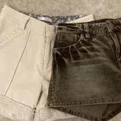 コーデュロイショートパンツ 2点セット秋冬用アイボリー＆ゴールドブラウン