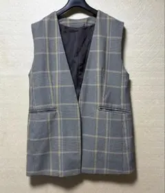 ViS チェック柄 Vネック ベスト ジレ Fのサムネイル