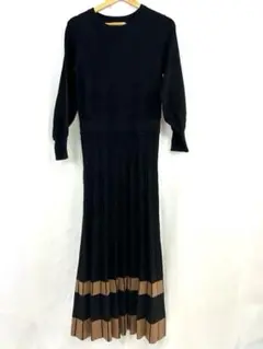 RAMIRAL ニットワンピース バイカラー プリーツ ロング 38 M