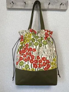 悦子水野8様専用　花柄巾着トートバッグ　A4トートバッグ　ハンドメイド