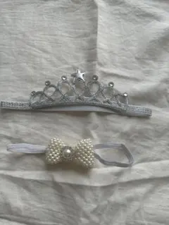 クラウン　パールリボン　ベビーヘアバンド