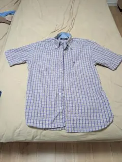 POLO 半袖シャツ M チェック柄 紫/黄色