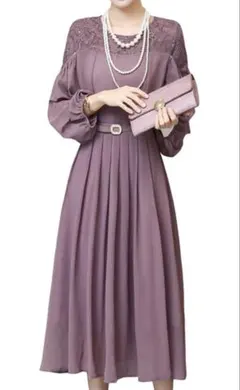 エレガントパープルミディ丈ドレス