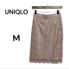 ユニクロ　 花柄レース　タイトスカート M 裏地あり　ピンク系