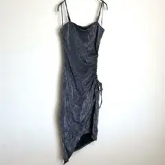 キャミワンピース【L】黒 総ラメ アシンメトリー ロング レディース パーティー