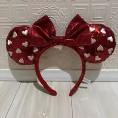 ミニー　スパンコール　ハート模様の赤いカチューシャ