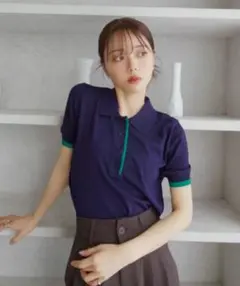【Eclat one】レトロ 配色 ニット ポロシャツ