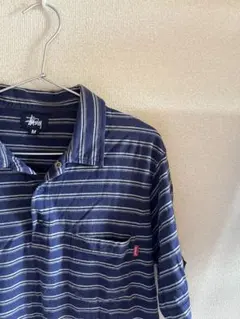 Stüssy 紺タグ ネイビー ストライプ ポロシャツ M