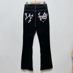 SHEIN カジュアルパンツ フレア ハート 刺繍 ストレッチ 裾切りっぱなしのサムネイル
