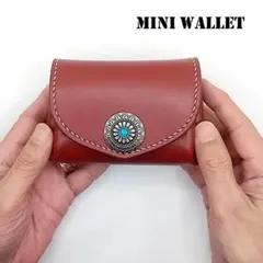 本革レザーミニウォレットミニ財布赤茶色かわいい小さいレディース財布レザークラフト