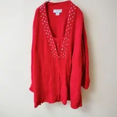 SAG HARBOR ストーン 装飾 レッド カーディガン【3XL】アンサンブル