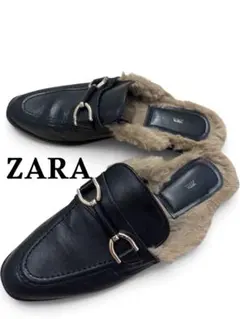 ZARA ザラ ファー付き ビットローファー ブラック フラット 秋　冬