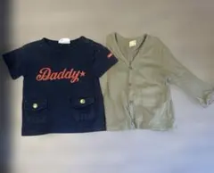 Daddy Oh Daddy ポケット付きTシャツ ネイビーとカーキカーデ　90